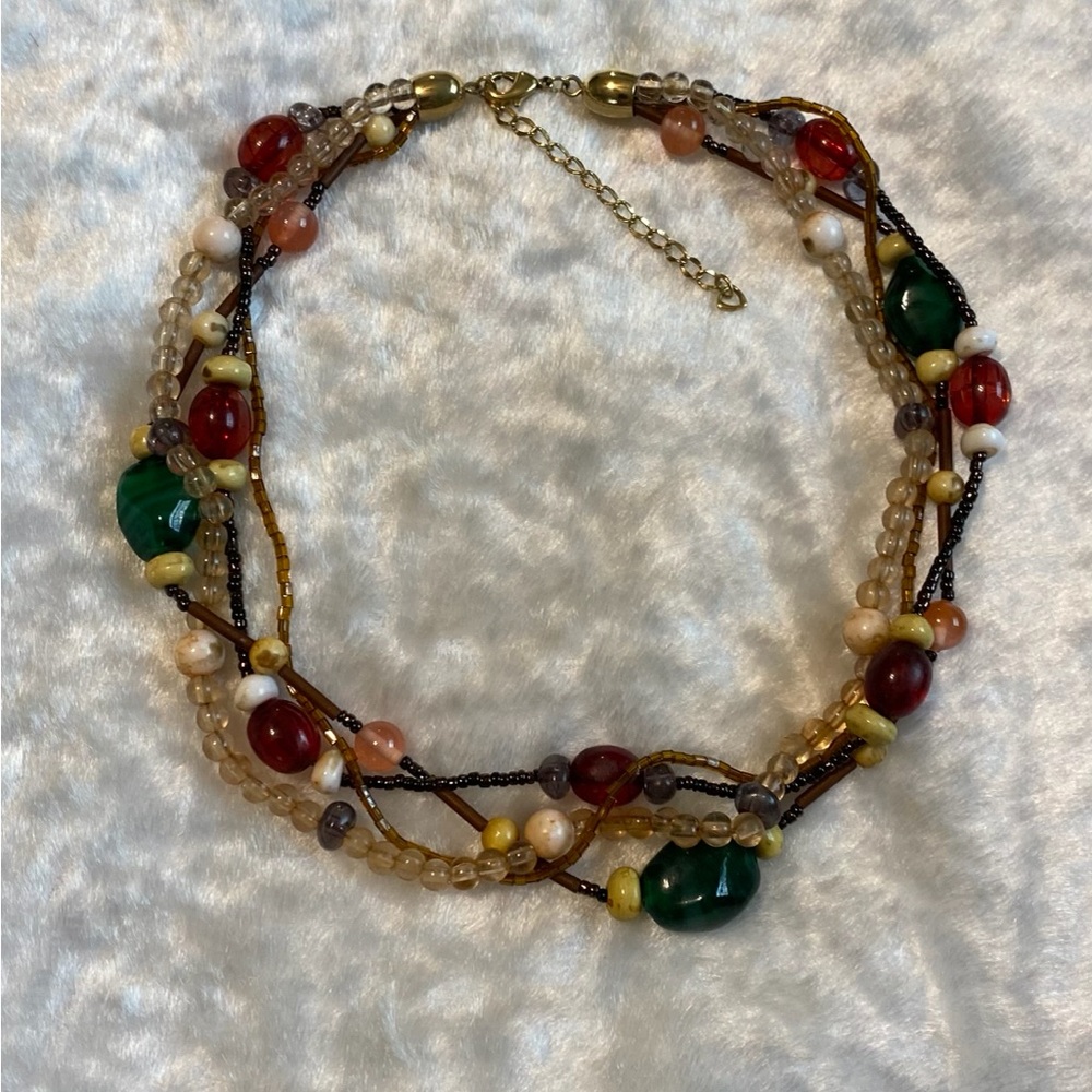🍀VTG Liz Claiborne Art Glass Multicolor Beaded Necklace